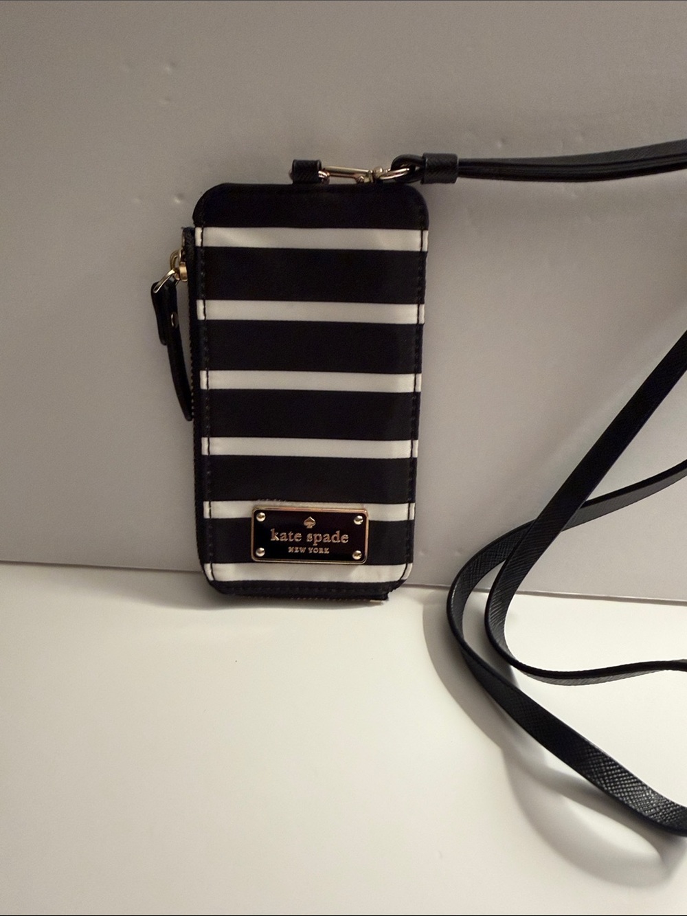 kate spade Black and White Striped Badge Holder